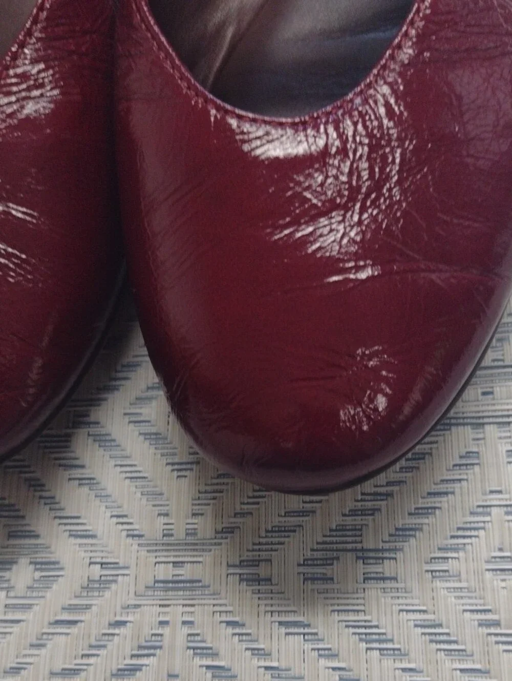 Women's Burgundy Mary Jane Flats with Decorative Buckle